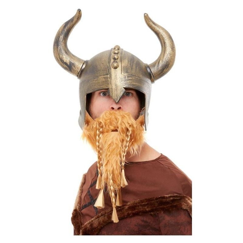 Gold Viking Helmet with Attached Horns and Beard 1