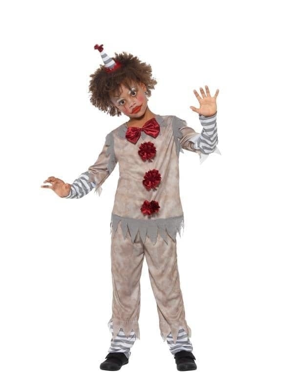 Vintage Clown Boy Costume Child Grey Red_1