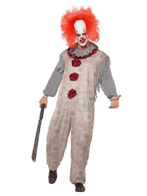 Vintage Clown Costume Adult Grey Red_1