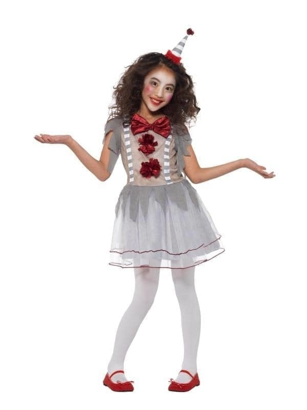 Vintage Clown Girl Costume Child Grey Red_1