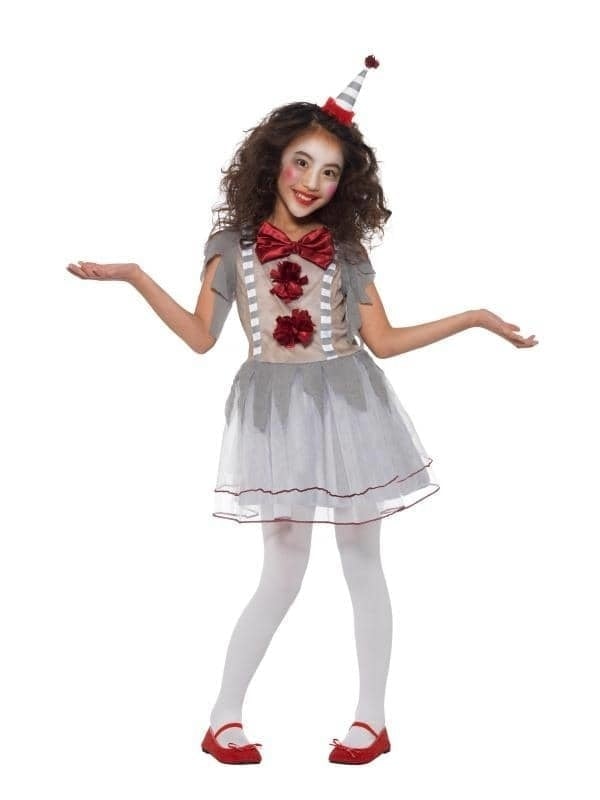 Vintage Clown Girl Costume Child Grey Dress with Headband 1