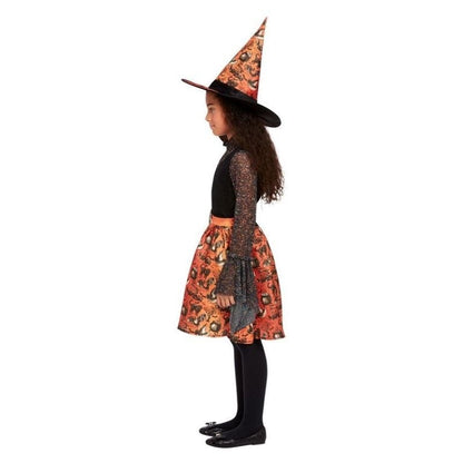 Vintage Witch Costume Girls Orange Dress Black Top Orange and Black Witches Hat 3
