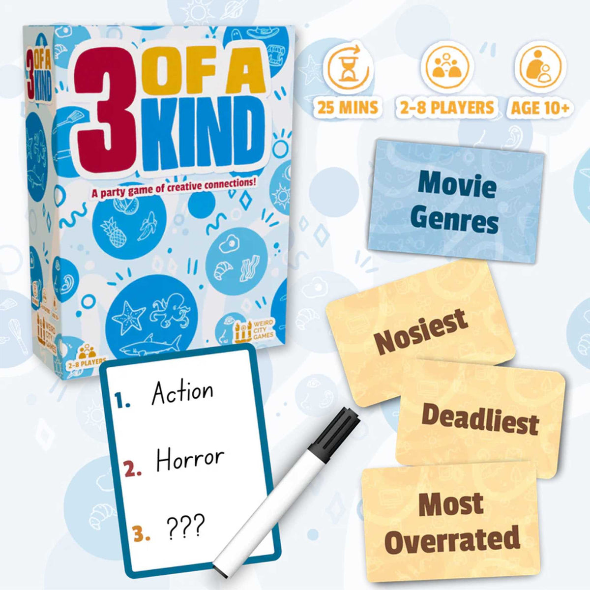 3 of a Kind Party Game 2-8 Players Creative Connections 2