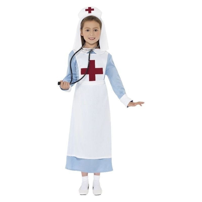 WW1 Nurse Costume Kids Blue White Dress Apron Headpiece_1