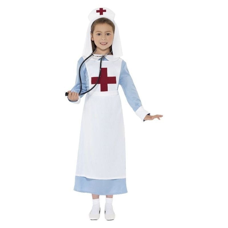 WW1 Nurse Costume Kids Blue White Dress Apron Headpiece 1