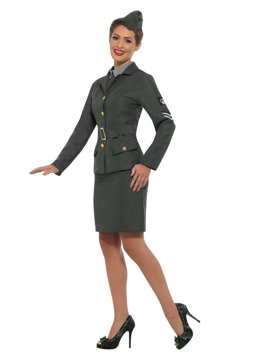 WW2 Army Girl Costume Adult Green Jacket Mock Shirt Skirt Hat 2