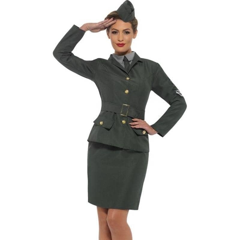 WW2 Army Girl Costume Adult Green Jacket Mock Shirt Skirt Hat 1