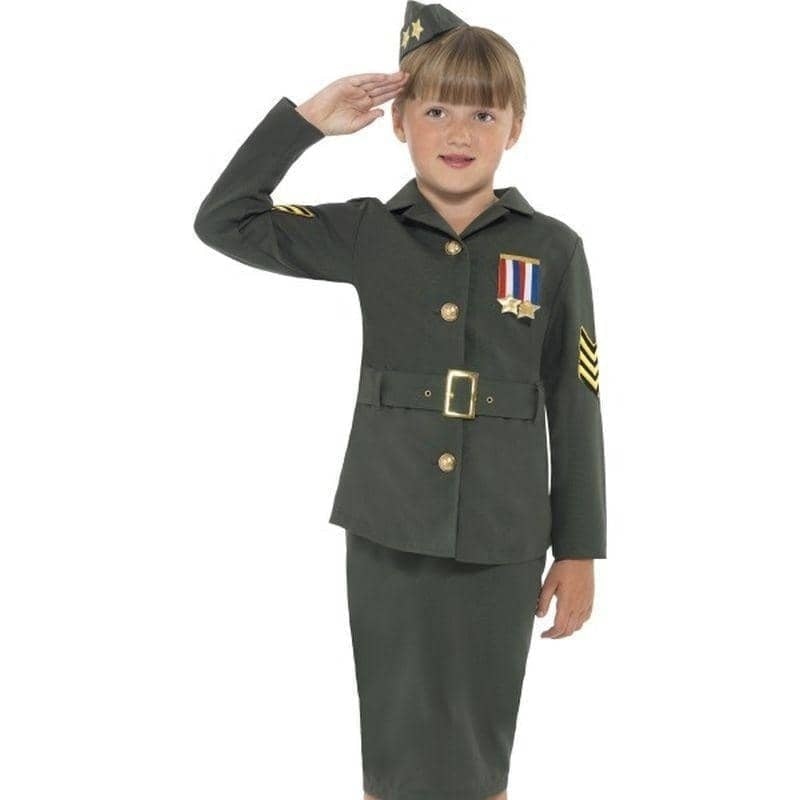 WW2 Army Girl Costume Kids Khaki Green_1