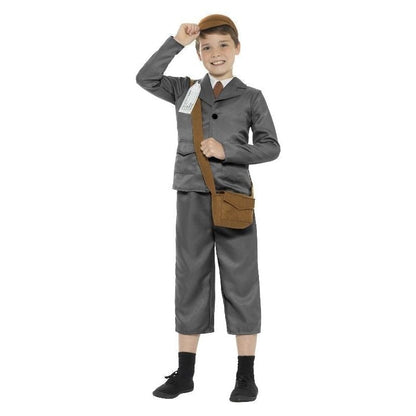 WW2 Evacuee Boy Costume Kids Grey Jacket Trousers Mock Shirt Bag Hat and Name Tag 1