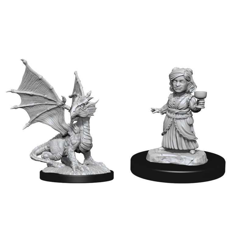 D&D Nolzur's Marvelous Miniatures: Silver Dragon Wyrmling & Female Halfling