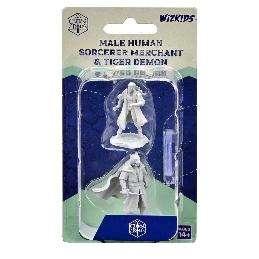 Male Human Sorcerer Merchant and Tiger Demon Critical Role Unpainted Miniatures W3 Miniature Game by Wiz Kids 1
