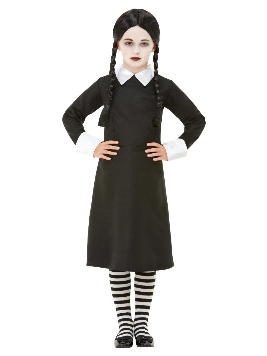 Wednesday Addams Gothic School Girl Costume Child Black Dress Wig_2