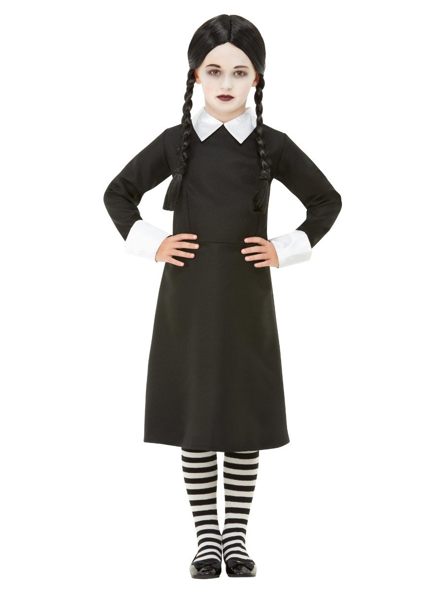 Wednesday Addams Gothic School Girl Costume Child Black Dress 2