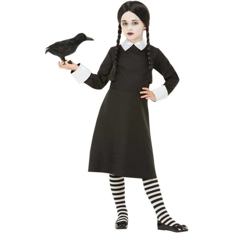 Wednesday Addams Gothic School Girl Costume Child Black Dress Wig_1
