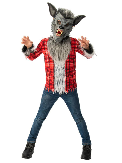 Werewolf Costume Kids Shirt and Grey Wolf Mask 1