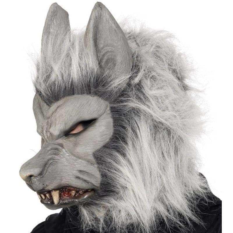 Werewolf Mask Adult Grey Latex Full Overhead with Fur Horror Costume Accessory 2