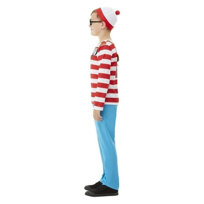 Wheres Wally Deluxe Kids Costume Striped Top Blue Trousers Hat Glasses 3
