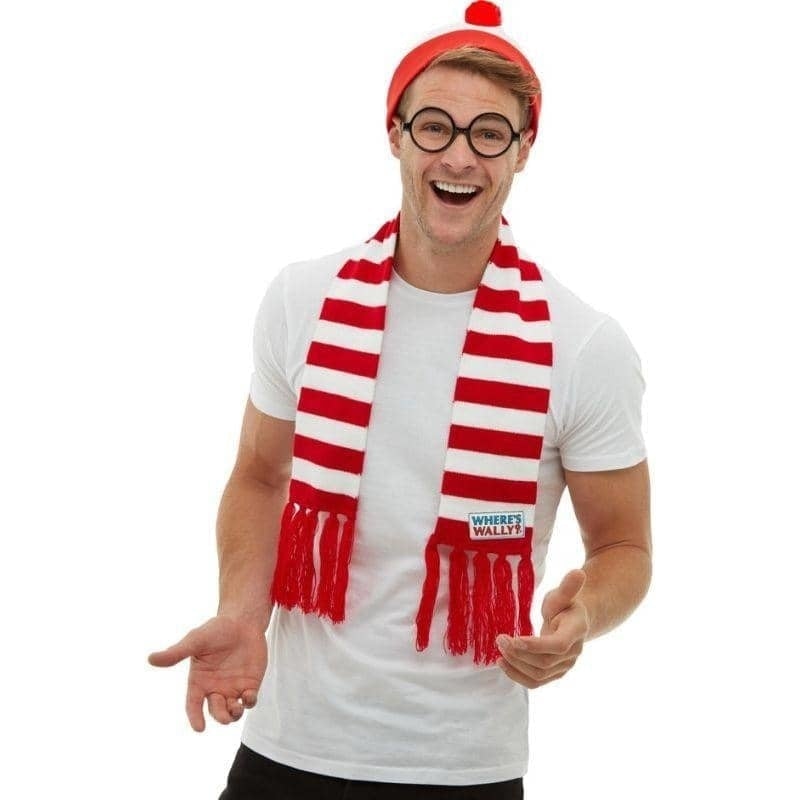 Where is Wally Kit Adult Red White Hat Knitted Scarf Glasses Instant Costume 1