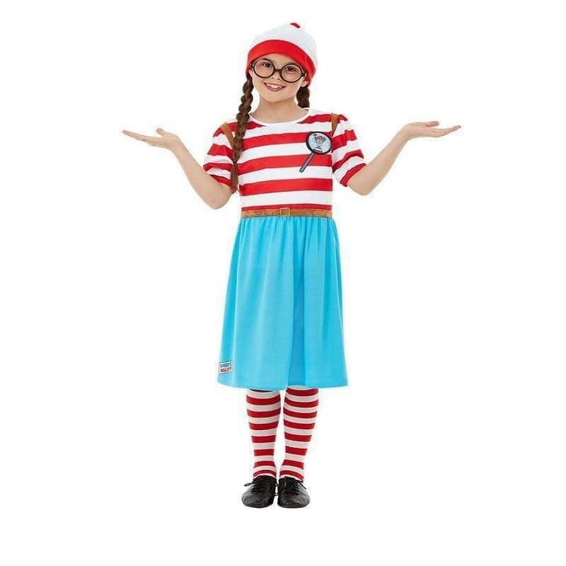 Wheres Wally Wenda Deluxe Costume Childs Dress Hat Tights and Glasses 1