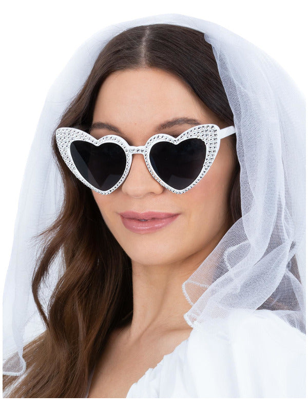 White Bride Diamante Heart Specs