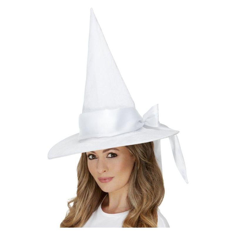 White Witch Hat Adult Deluxe With Bow_1
