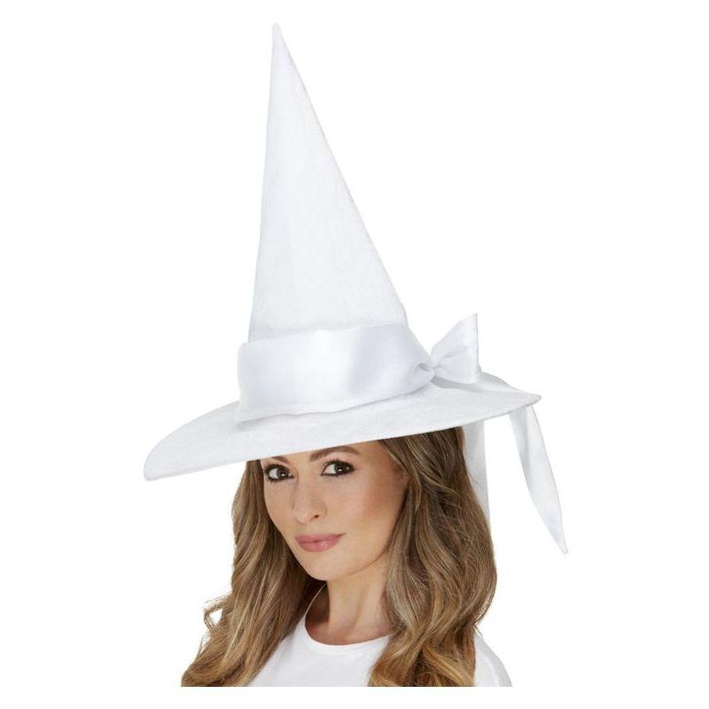 White Witch Hat Adult Deluxe with Bow 1