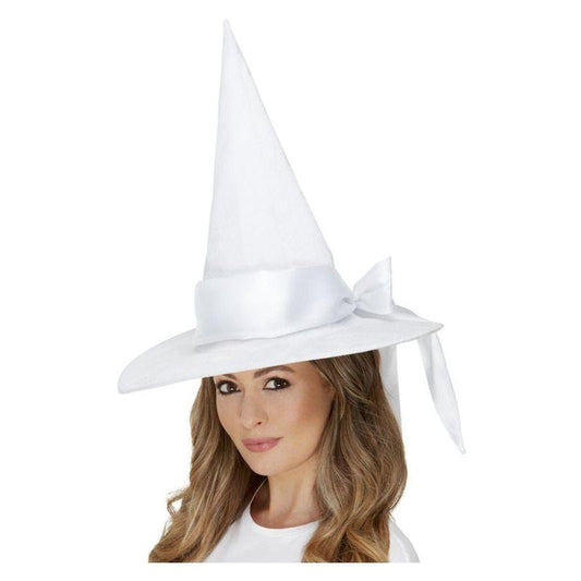 White Witch Hat Adult Deluxe with Bow 1