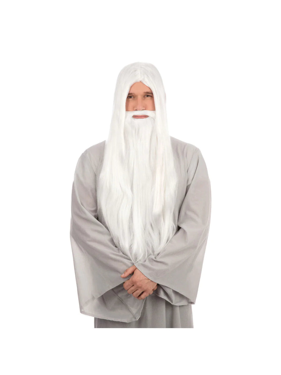 White Wizard Wig and Long Beard Gandalf Hair_1