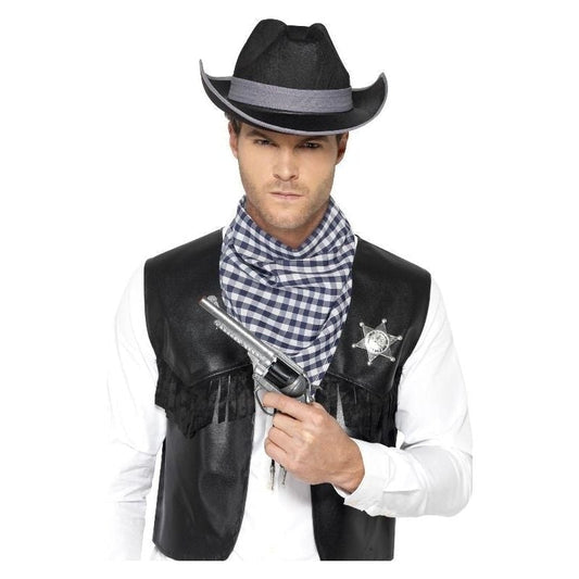 Wild West Sheriffs Kit Adult Black Waistcoat Scarf Hat Badge 2