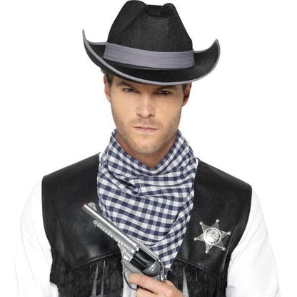 Wild West Sheriffs Kit Adult Black Waistcoat Scarf Hat Badge 1