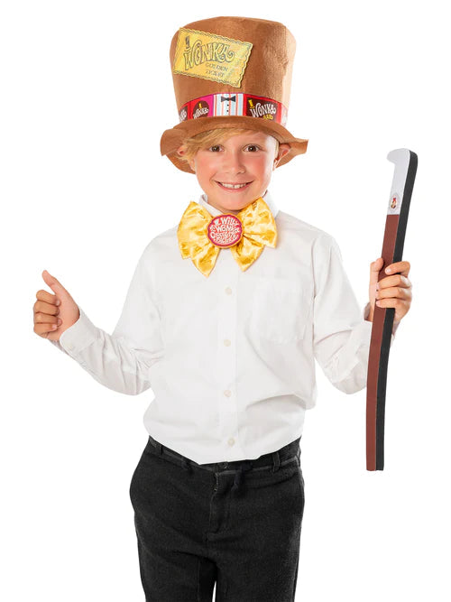 Willy Wonka Child Felt Top Hat Bow Tie and Cane Set 1