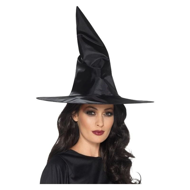 Witch Hat Black Shiny Fabric Wired Adult Costume Accessory 1