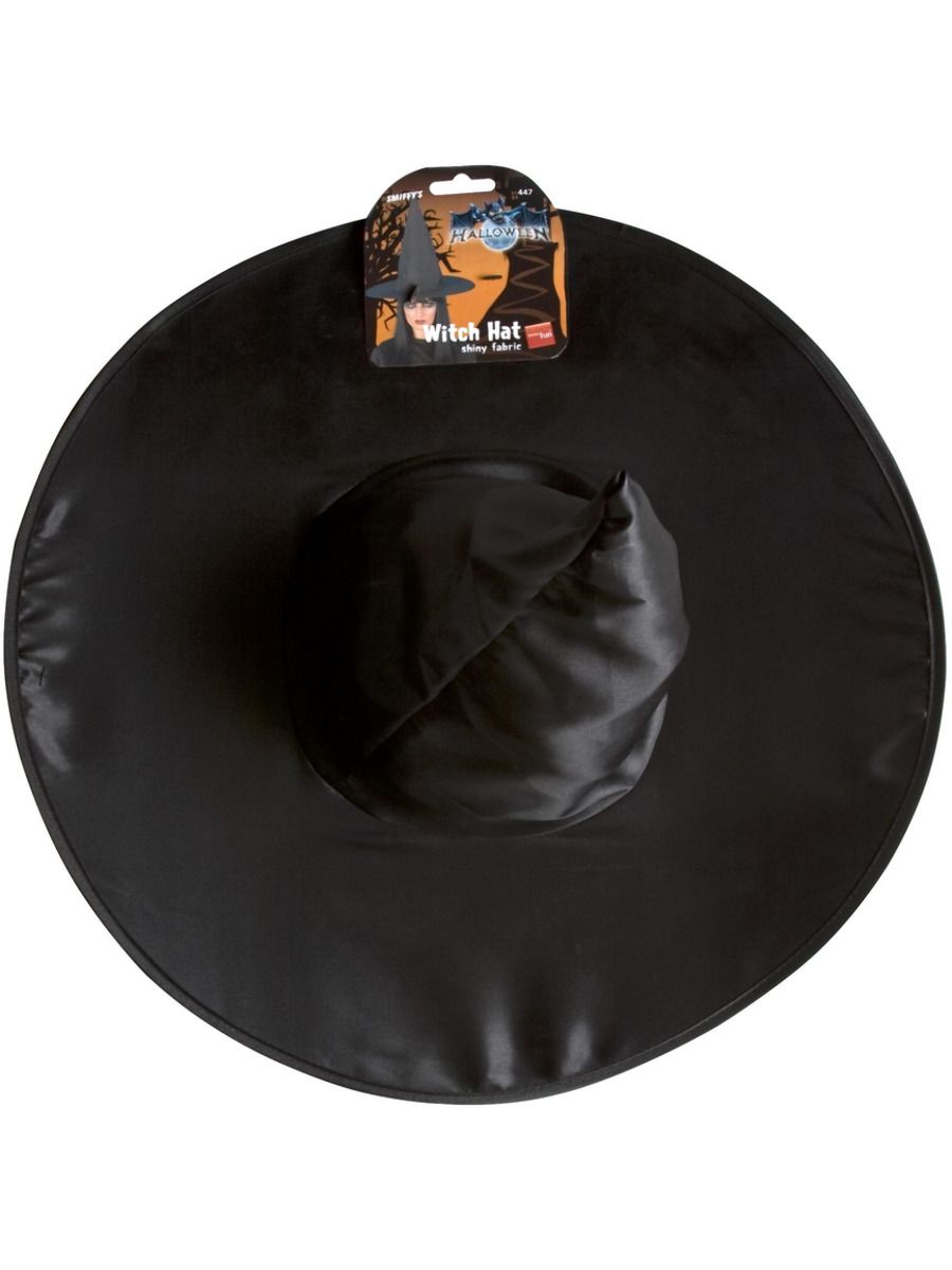 Witch Hat Black Shiny Fabric Wired Adult Costume Accessory 3