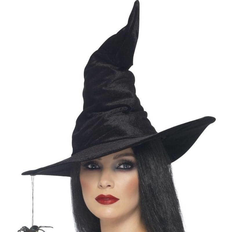 Witch Hat Adult Black Velour with Hanging Spider 2