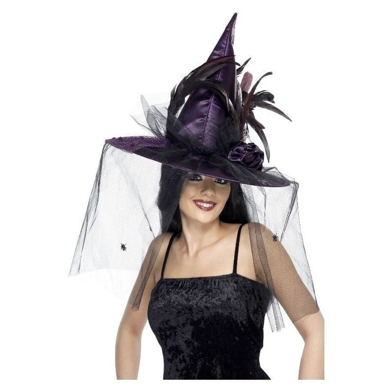 Witch Hat Adult Purple Feathers Netting Halloween Costume 2