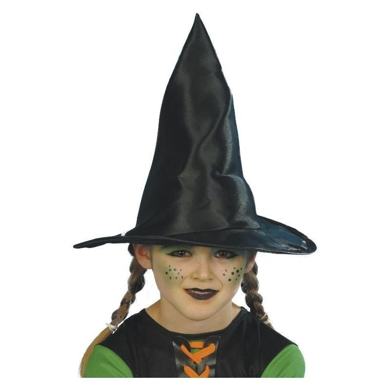 Witch Hat Black Shiny Fabric 30cm Diameter Kids Halloween Costume 1