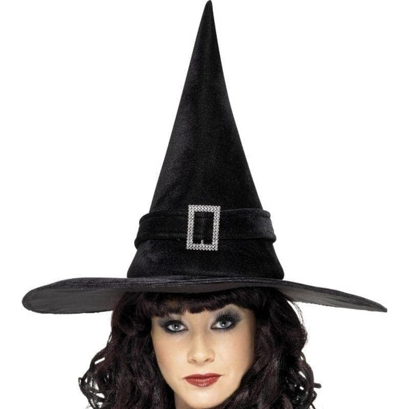 Witch Hat With Diamante Buckle Adult Black_1