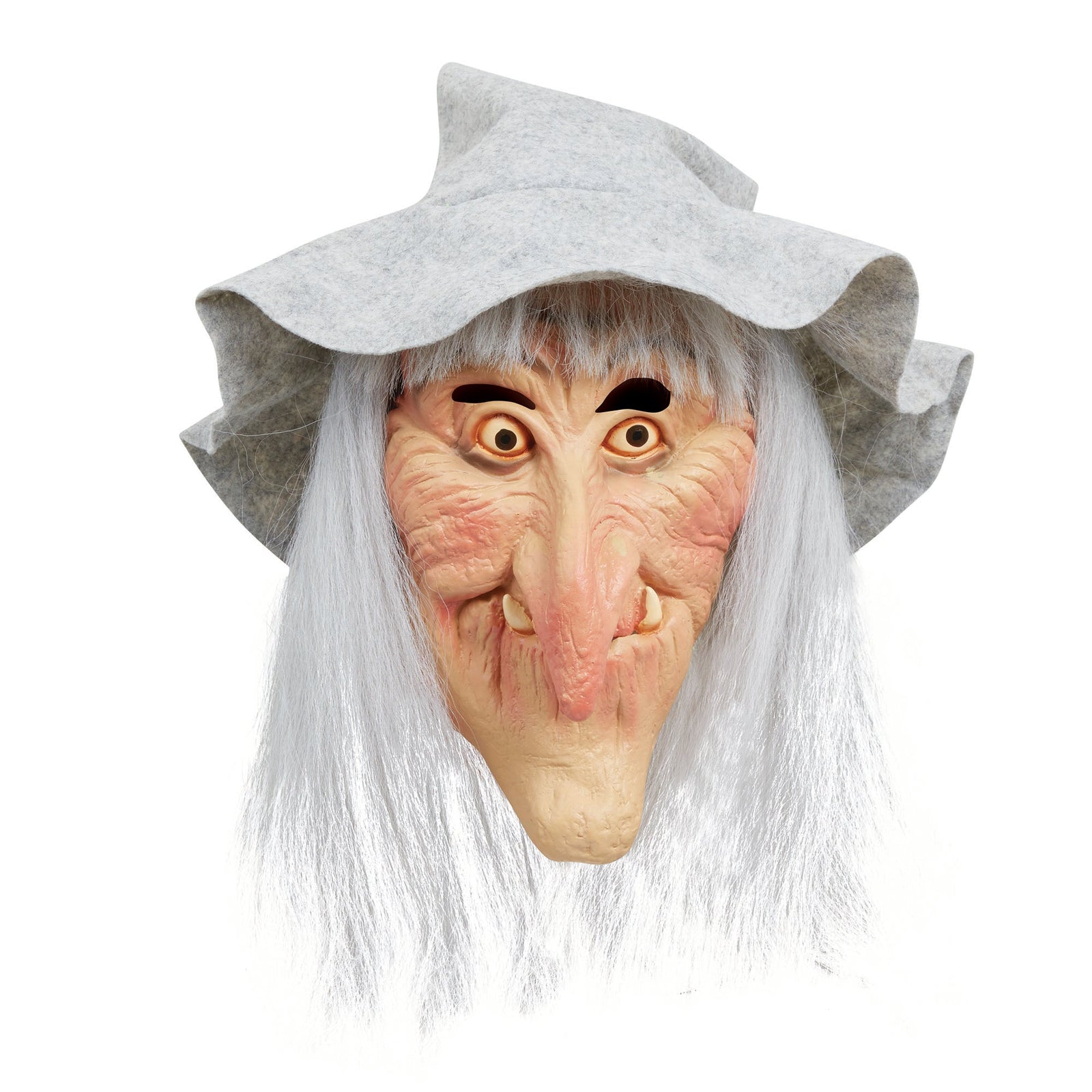 Witch Mask Grey Hat with Hair 1