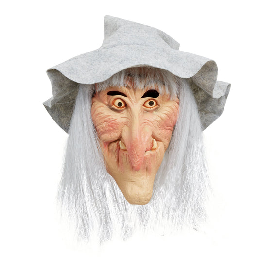Witch Mask Grey Hat with Hair 1