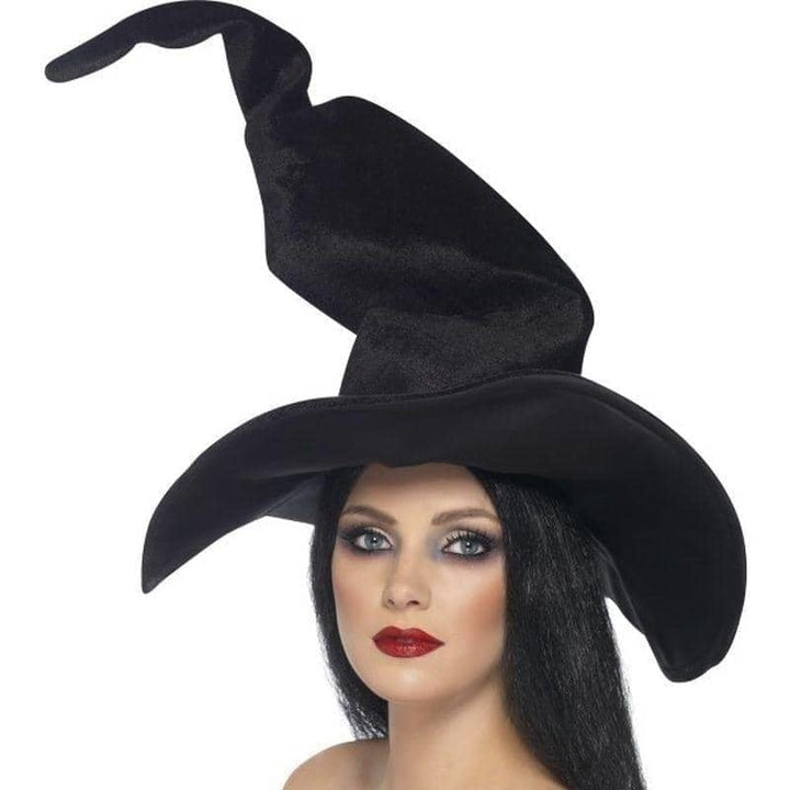 Witches Hat Tall Twisty Adult Black Velour_1