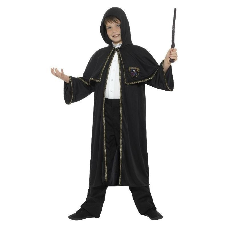 Wizard Cloak Unisex Kids Black 3/4 Length Hooded Robe with Magical Detailing 1
