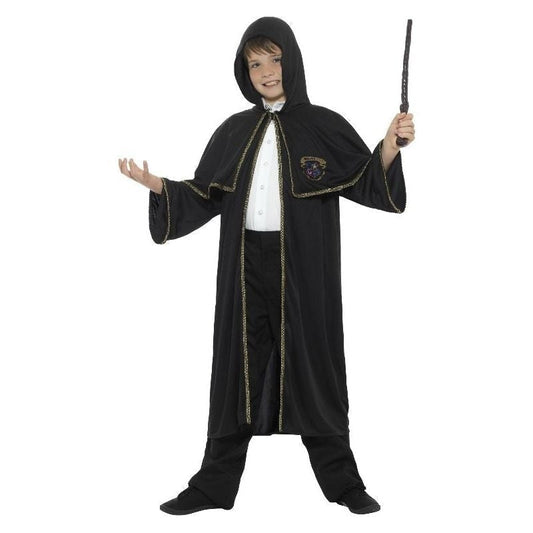 Wizard Cloak Unisex Kids Black 3/4 Length Hooded Robe with Magical Detailing 1