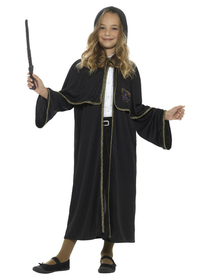 Wizard Cloak Unisex Kids Black 3/4 Length Hooded Robe with Magical Detailing 4