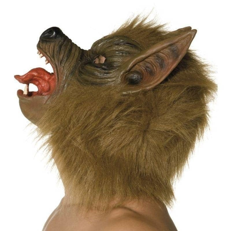 Wolf Mask Adult Brown Fur Overhead Latex Horror Costume Accessory 2