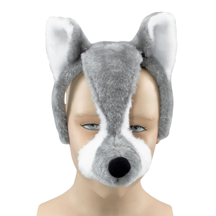 Wolf Mask on Headband with Sound Grey Fur Werewolf_1