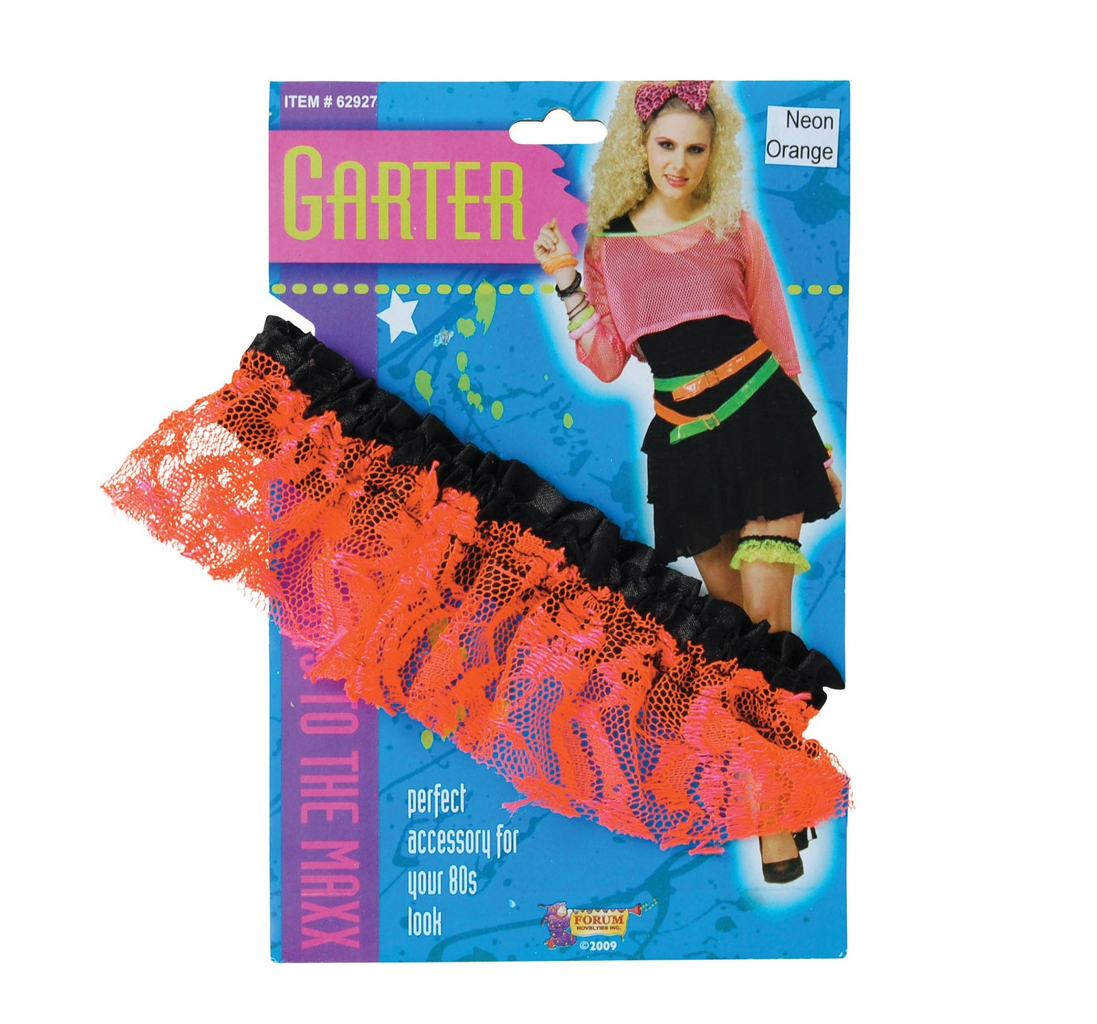 Womens 80s Neon Lace Garter Orange Costume Accessories Female Halloween 1