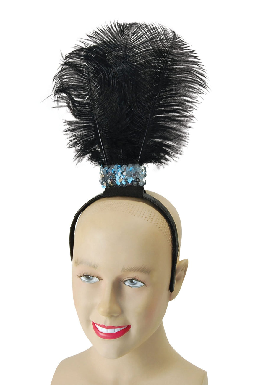 Womens Black Flapper Headband 3 Feathers Costume Accessories Female Halloween_1