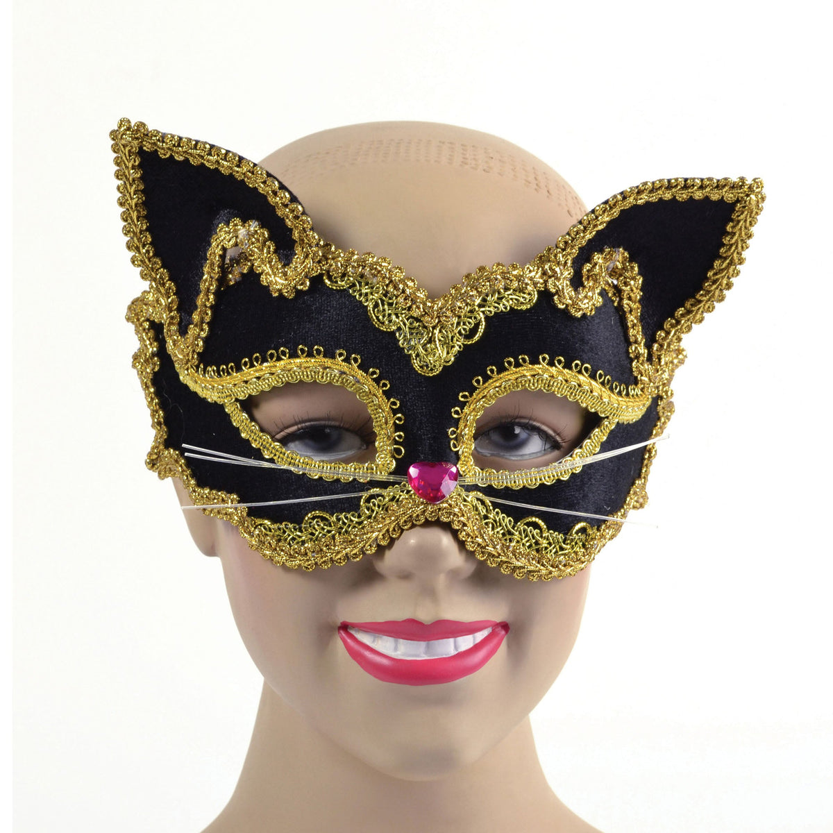 Womens Black Gold Cat Mask Glass Frame Eye Masks Female Halloween Costume 1