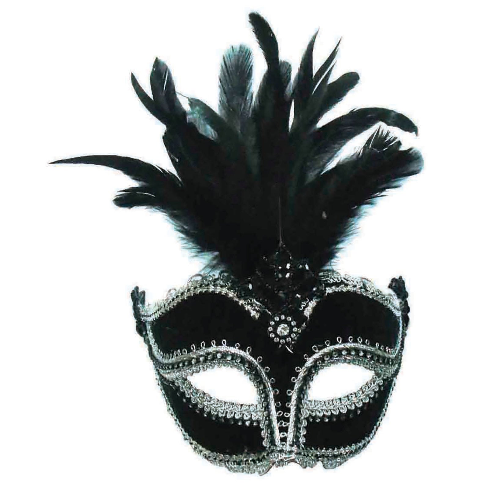 Womens Black Velvet Mask Tall Feather Eye Masks Female Halloween Costume 1