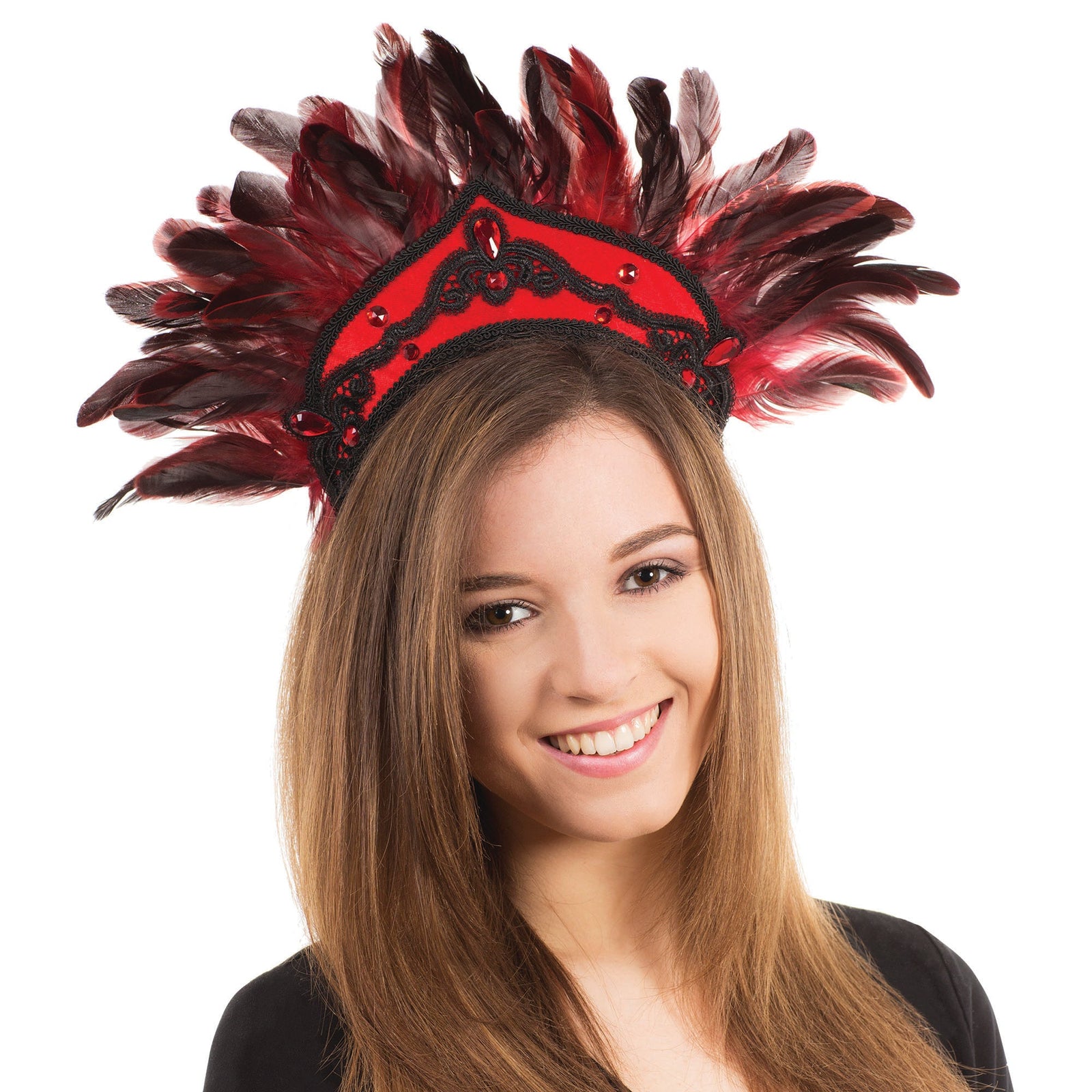 Womens Carnival Headdress Black Red Feathers Costume Accessories Female Halloween 1